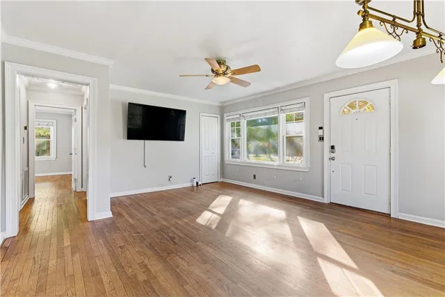 a view of a livingroom with a flat screen tv