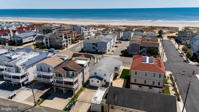 an aerial view of a building with outdoor space