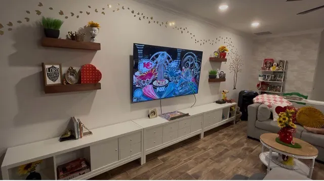 a bedroom with furniture and a bed