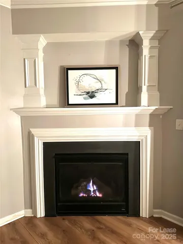 a living room with a fireplace
