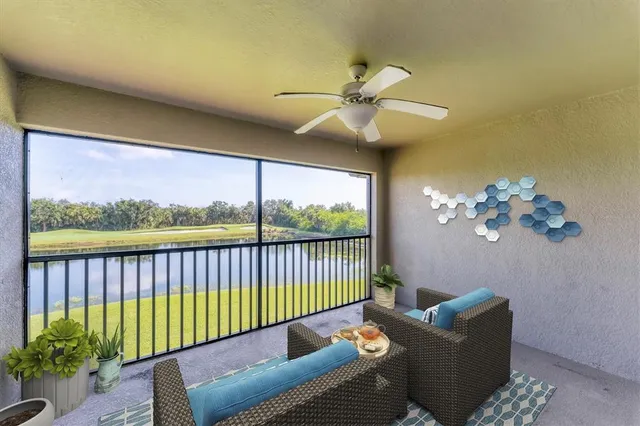 a balcony with furniture