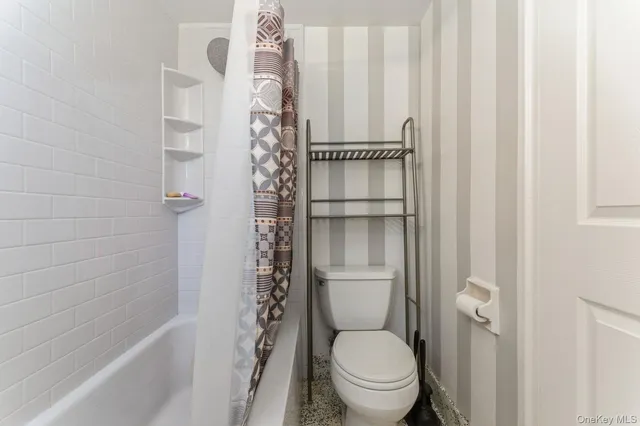 a bathroom with a toilet and a shower