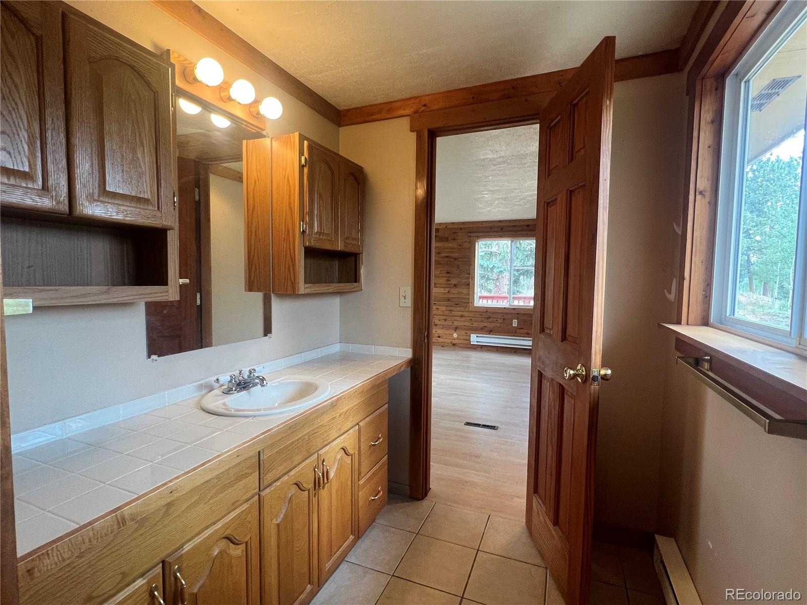 95 Appleby Street Bailey, CO 80421 - Photo 11 of 36 a bathroom with a sink vanity and mirror