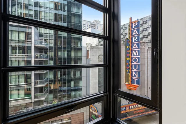 a view of a building from a window