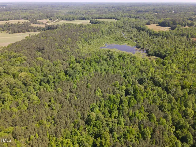 an aerial view of residential houses with outdoor space and trees