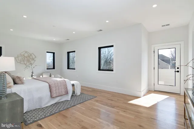 a view of a bedroom with wooden floor and bedroom