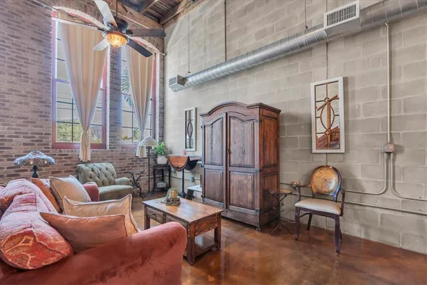 a living room with furniture