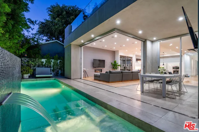 a living room with yard and furniture
