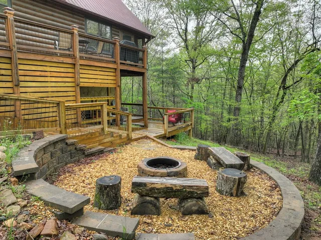 a view of backyard with seating space
