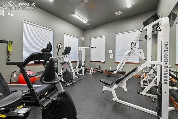 a view of a room with gym equipment
