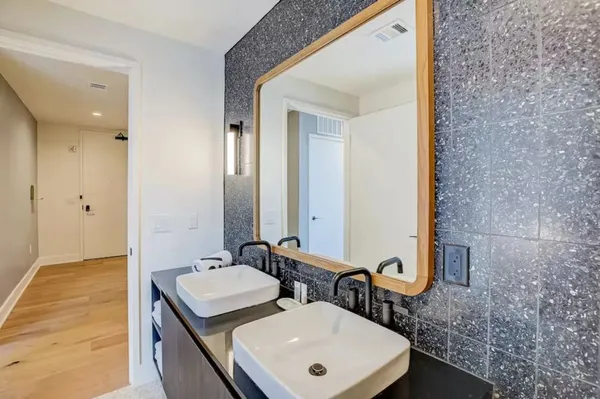 an aerial view of a house with a garden