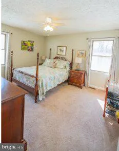 a spacious bedroom with a bed and a cabinets