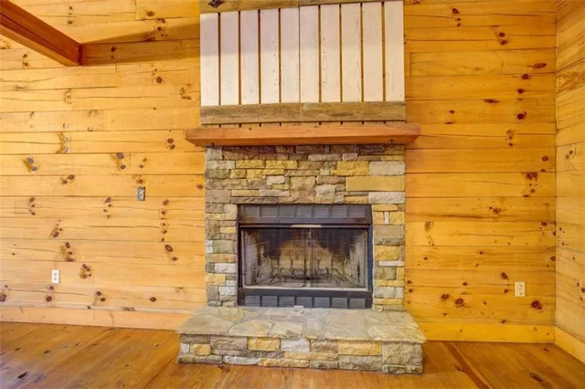 a room with a fireplace