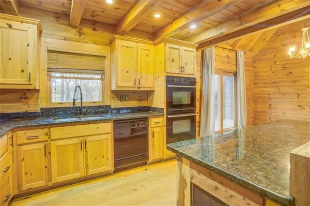 a kitchen with stainless steel appliances granite countertop a sink and cabinets