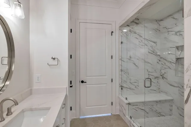 a bathroom with shower