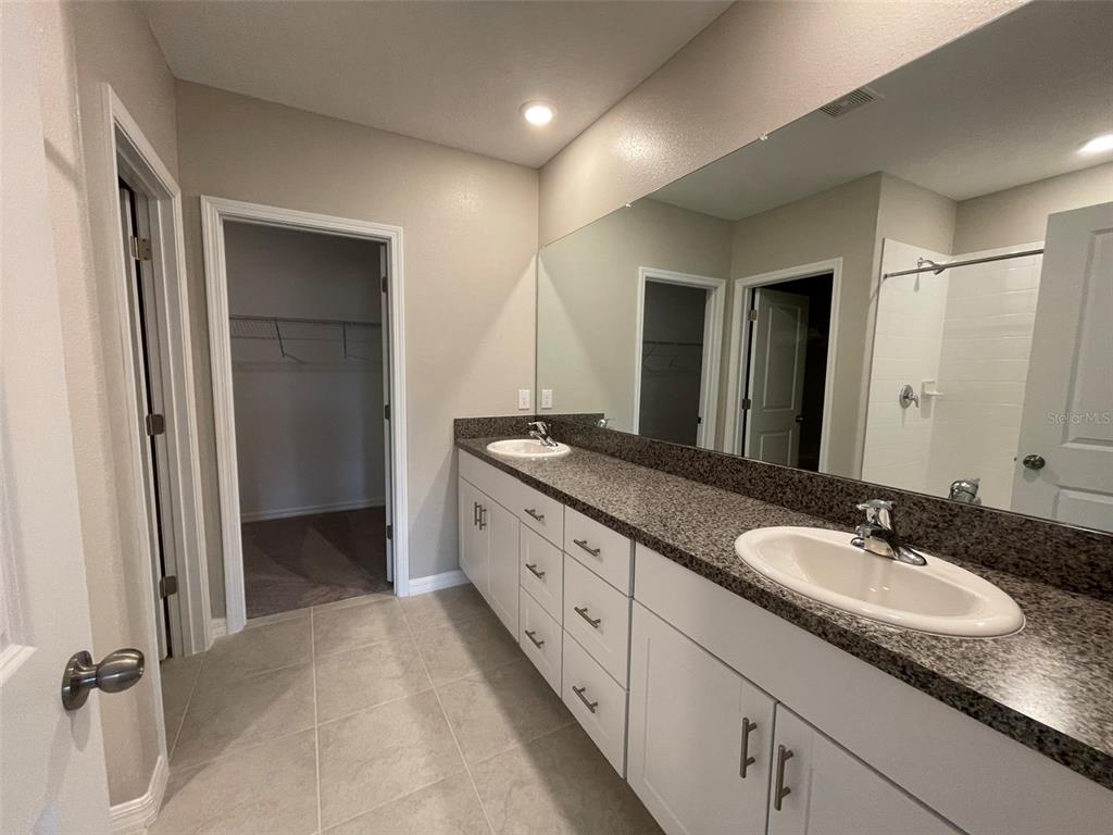 31796 Sun Kettle Loop Wesley Chapel, FL 33545 - Photo 7 of 21 a spacious bathroom with a granite countertop sink and a mirror