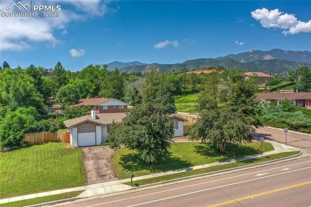 a view of a city with a mountain view