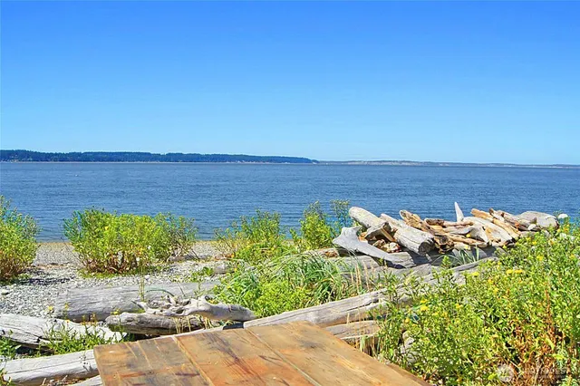 a view of a lake with a building in the background