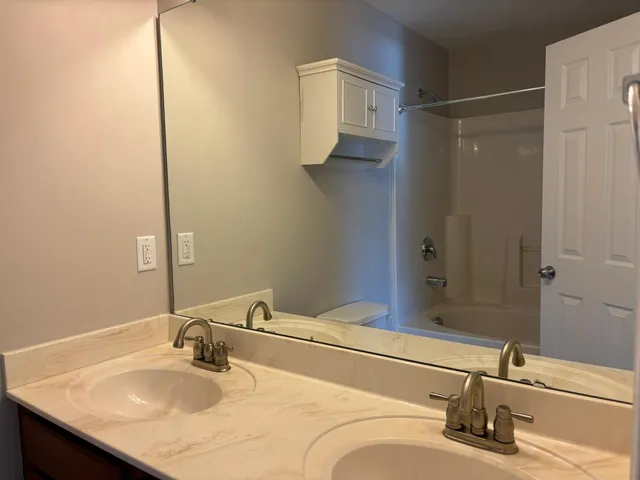 a bathroom with a sink and mirror