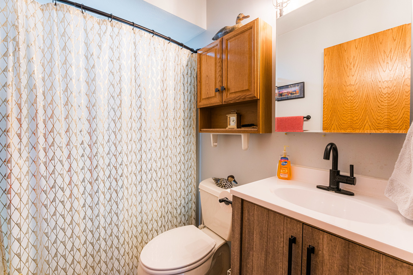 6646 North Point Road Rockford, IL 61108 - Photo 12 of 33 a bathroom with a sink a toilet and shower curtain