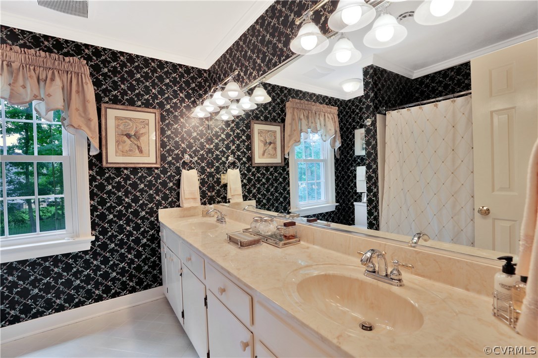 14301 Newgate Road Midlothian, VA 23113 - Photo 21 of 37 a bathroom with a sink a toilet and a large mirror