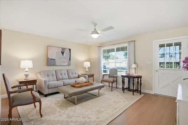 a living room with furniture