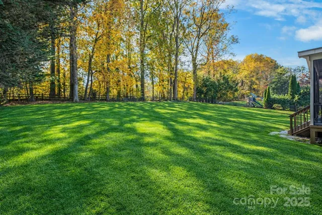 a big yard with trees in the background