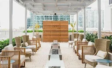 a building outdoor space with patio furniture