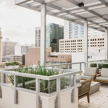 a balcony with city view