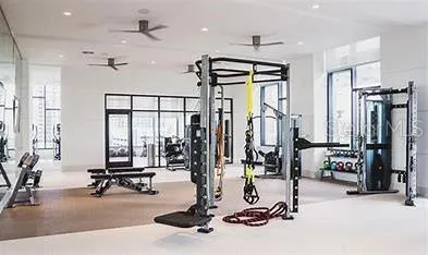 a view of a room with gym equipment