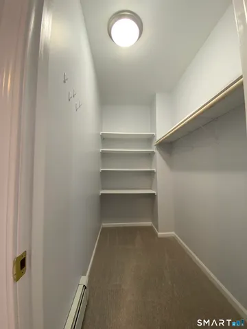 a view of walk in closet with empty racks