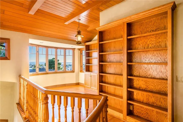 a view of a balcony with lake view