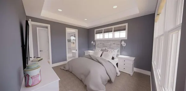 a bed room with a bed and a window