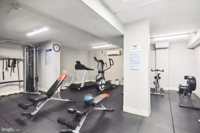 a view of a room with gym equipment