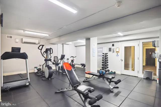 a view of a room with gym equipment