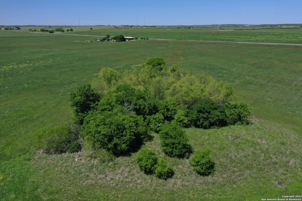 a view of a field with an ocean