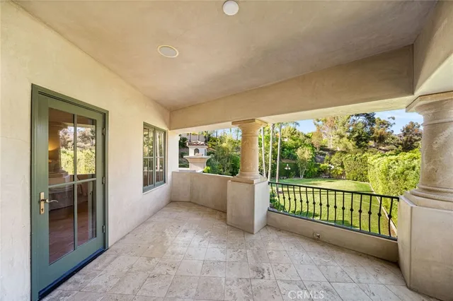 a view of a backyard with plants and palm trees