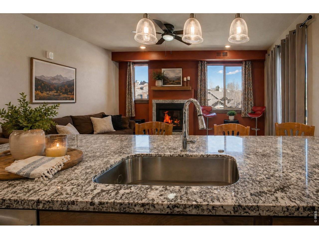 1802 Wildfire Road, Unit 204 Estes Park, CO 80517 - Photo 35 of 35 Open Floor Plan from Kitchen into Living Room (Some photos are virtually staged to show potential use of space)