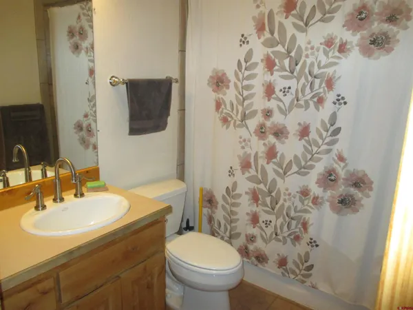 a bathroom with a sink toilet and mirror