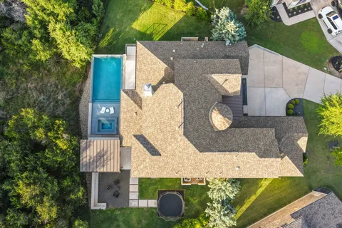an aerial view of a house having outdoor space