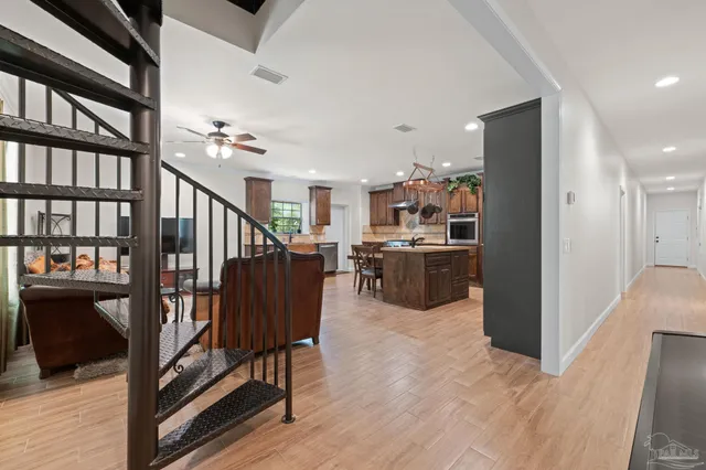 a view of a kitchen and a dining room