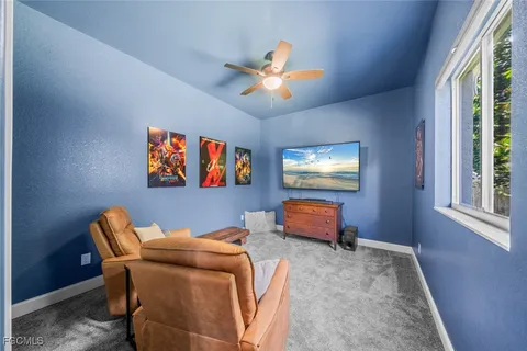 a workspace with furniture and window