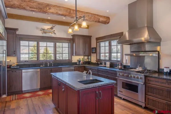 a kitchen with lots of counter top space
