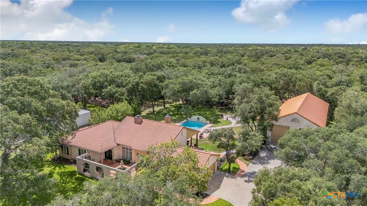 166 Post Oak Bend Inez, TX 77968 - Photo 46 of 48 an aerial view of a house with a yard and outdoor seating