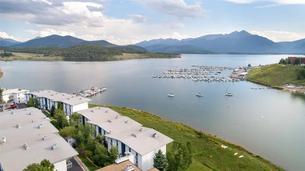 a view of a lake with a mountain in the background