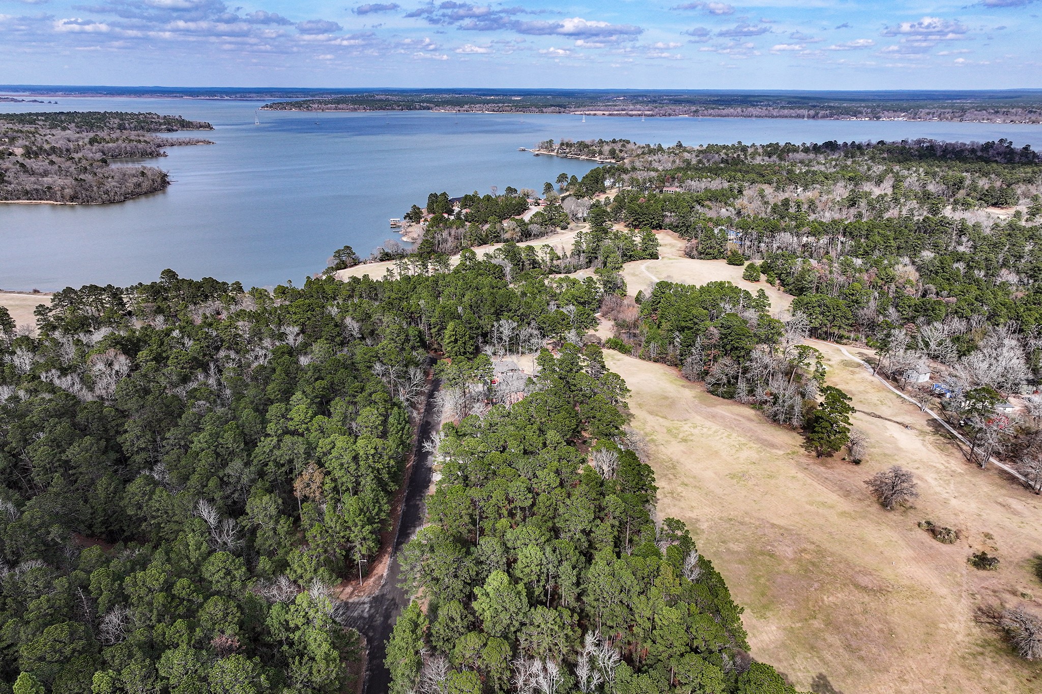 a view of a lake with a city view