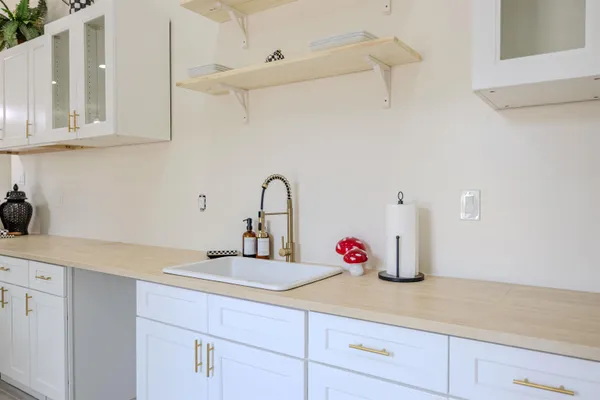 a bathroom with a sink and a shower