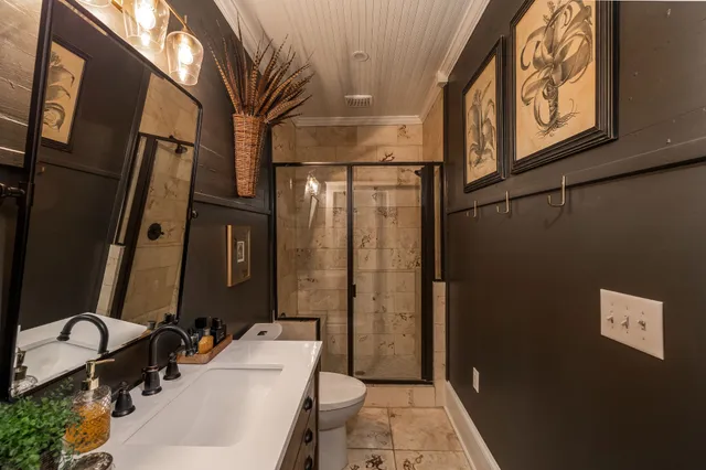 a view of a storage room with racks