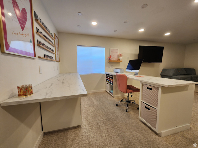 1736 East Fall Street Eagle Mountain, UT 84005 - Photo 23 of 30 Home office with light colored carpet and recessed lighting