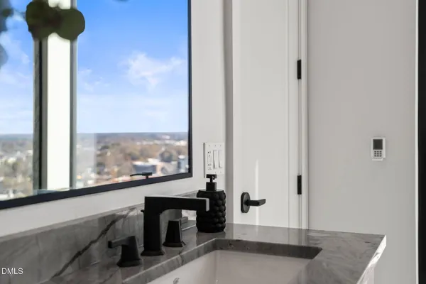 a city view with tall buildings